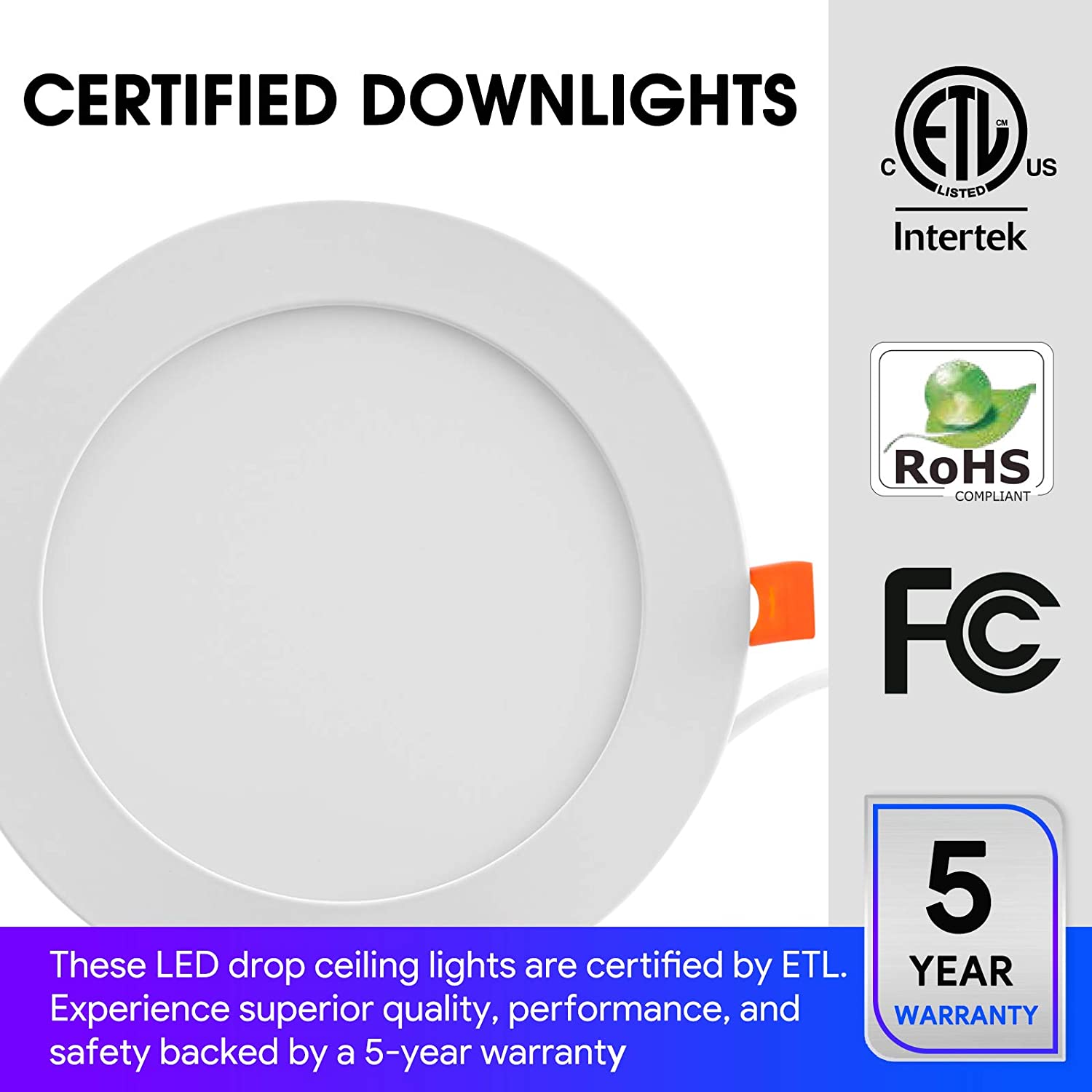 6 Inch Slim LED Recessed Lighting with Junction Box, 900LM, 5000K Daylight Canless Downlight, 12W=120W Eqv, Dimmable LED Ceiling Lights, ETL Certified