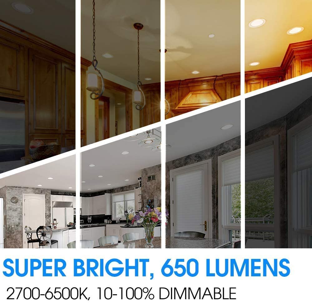 ENERGETIC 6 Inch LED Slim Recessed Lighting, 5 CCT, 1200 Lumens, Dimmable, CRI 90+, 15W=120W Eqv, Simple Retrofit Installation, Wet Rated, ETL Listed, 12 Pack